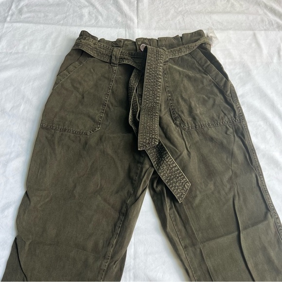 Maurices high waisted paper bag tencel pants dark green. Size 4 nwt - Picture 3 of 13